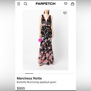 NWT Marchesa Butterfly Murmuring appliqué gown